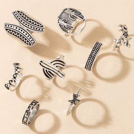 Cactus Blossom Coco Plant Eight-Piece Ring Set