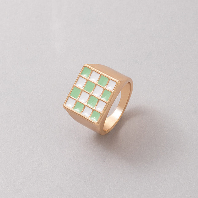 Wholesale Drip Checker Square Checkerboard Color Matching Ring