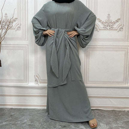 Damen-Langarmkleid mit Wickel-Abaya, 2-teiliges Set