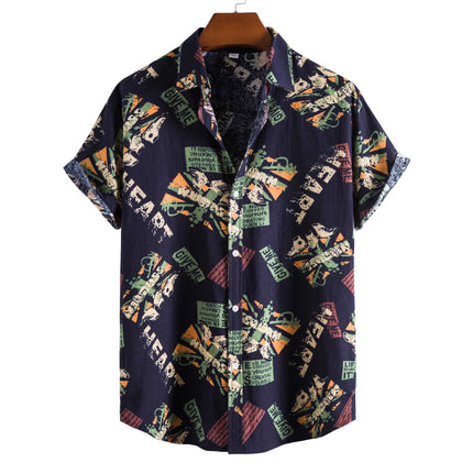 Wholesale Men's Summer Fashion Plus Size Short Sleeve Printed Lapel Shirt