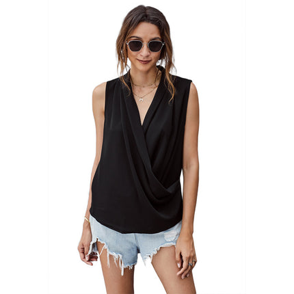 Fashion Solid Color V Neck Ladies Vest