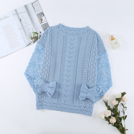 Wholesale Women's Long Sleeve Pullover Lace Sexy Knit Fashion Top