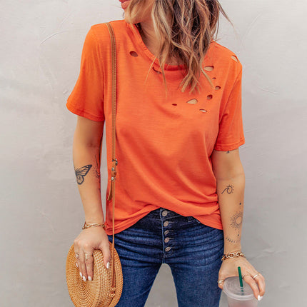 Women's Solid Color Round Neck Oversized Short Sleeve T-Shirt