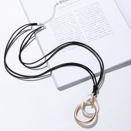 Wholesale Women's Layered Brushed Oval Geometric Metal Necklace