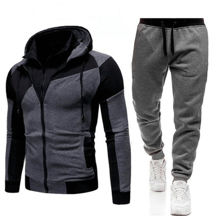 Wholesale Men's Double Zip Hooded Cardigan Hoodies Jogger Two Piece Set