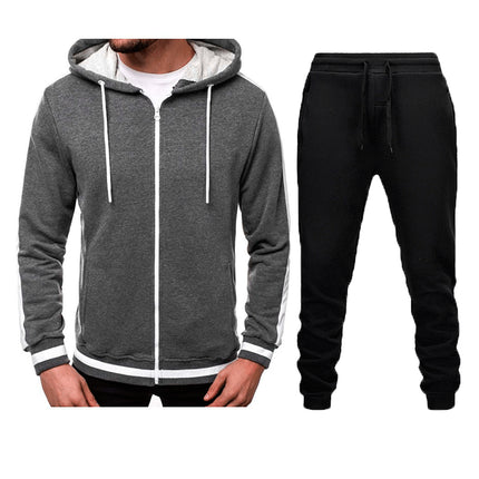 Wholesale Men's Cardigan Casual Zipper Hoodie Jacket Joggers Two Piece Set