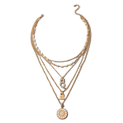 Cat Hollow Lock Star Disc Five-Layer Necklace