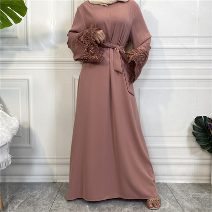 Großhandelsmoslemisches Damen-Normallack-Blumenspitze-Reißverschluss-Kleid
