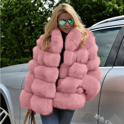 Wholesale Women's Winter Fashion Faux Fur Coat Fox Fur Splicing Coat