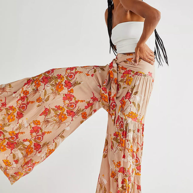 Wholesale Women's Spring/Summer Printed Ladies Casual Beach Wide Leg Pants