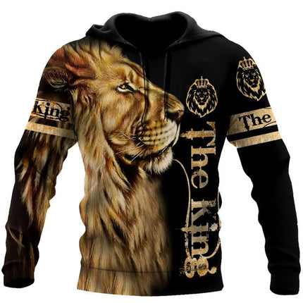 Conjunto de joggers con capucha y capucha con estampado de león y tigre de primavera y otoño para hombre