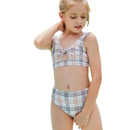 Zweiteiliger Badeanzug für Kinder, Mädchen, karierter Schmetterlings-Bikini
