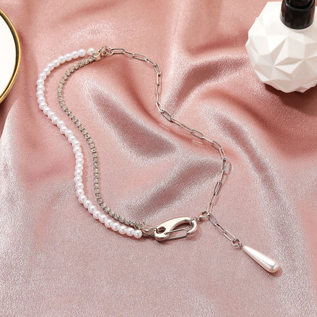 Wholesale Double Layer Pearl Stitching Necklace Clavicle Chain