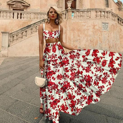 Wholesale Women's Summer Printed Camisole Vest Skirt Two Pieces Set