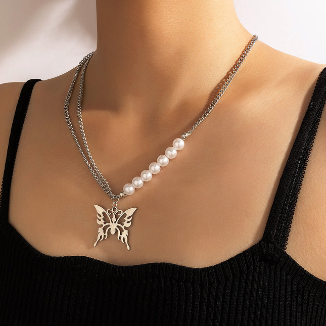 Einfache Perlen-Weinlese-Silber-Einzelschicht-Halskette