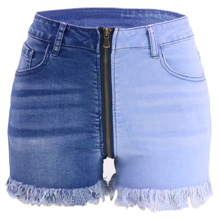 Wholesale Women's Washed Long Zipper Slim High Waist Street Denim Shorts