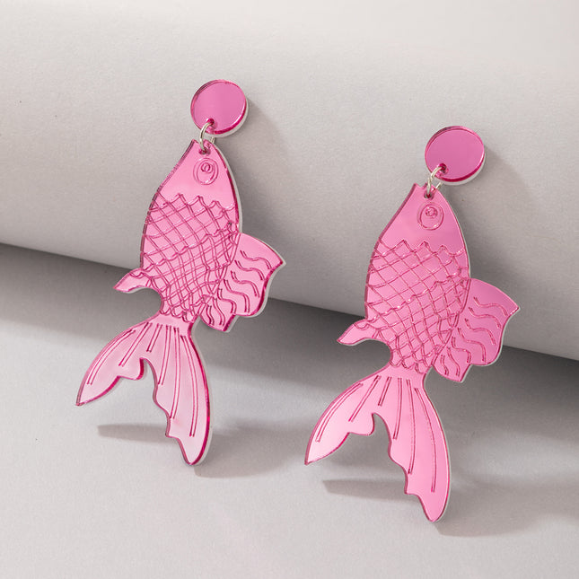 Pendientes de animales geométricos divertidos de pez lindo rosa