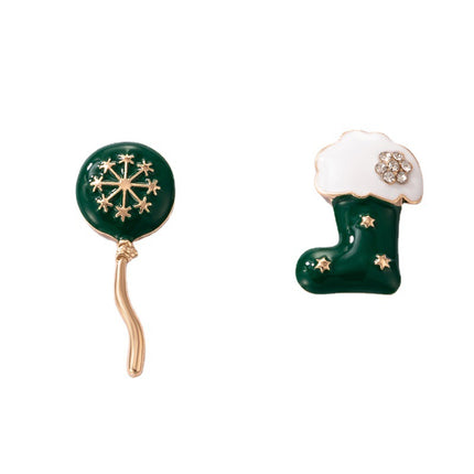 Green Drop Oil Snowflake Balloon  Asymmetric Diamond Sock Cartoon Earrings