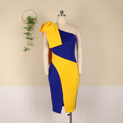 Wholesale Bowknot Stitching One Shoulder Plus Size Women's Dress