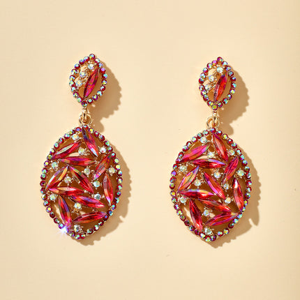 Geometric Leaf Irregular Colored Rhinestone Cutout Stud Earrings