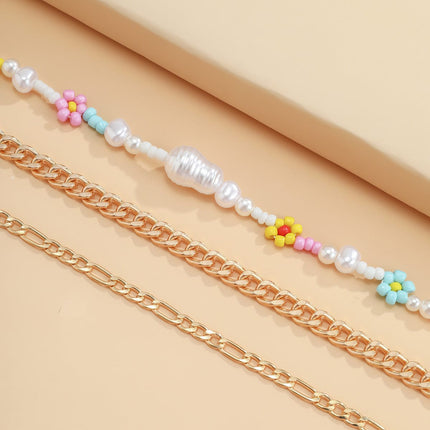 Wholesale Daisy Flower Rice Bead Necklace Pearl Choker