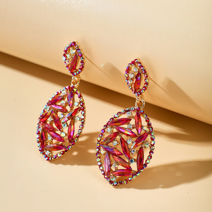 Geometric Leaf Irregular Colored Rhinestone Cutout Stud Earrings