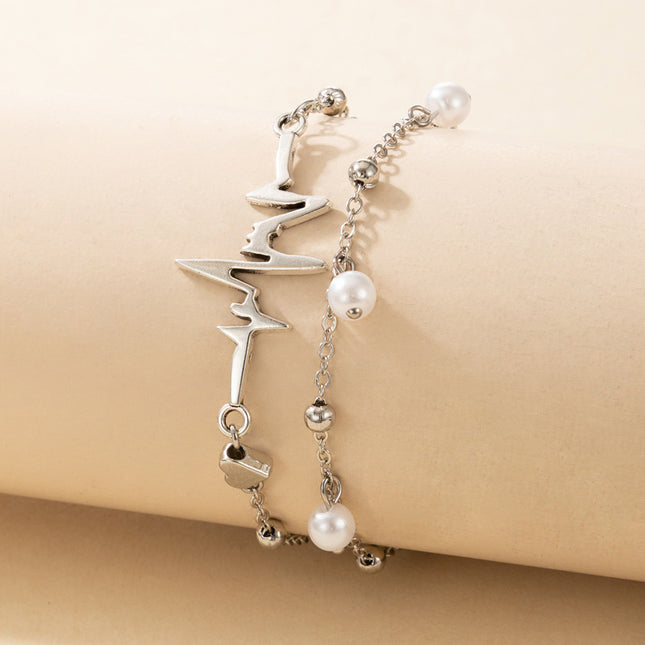 Irregular ECG Pearl Chain Multilayer Anklet