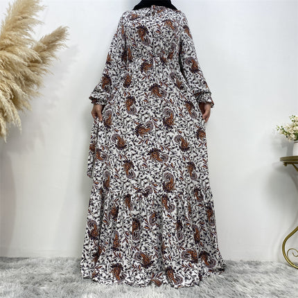 Großhandel muslimische Frauen Print Swing Tie Dubai türkisches Kleid
