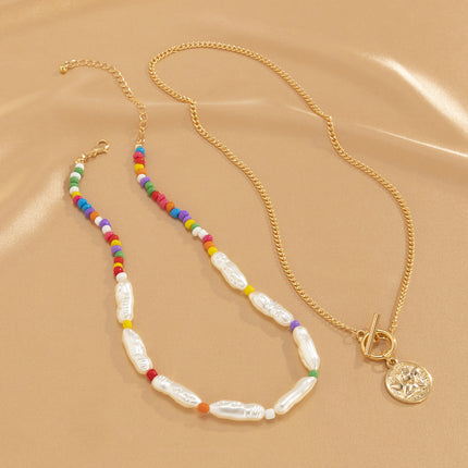 Wholesale Angel Tag Pearl Color Rice Bead Necklace