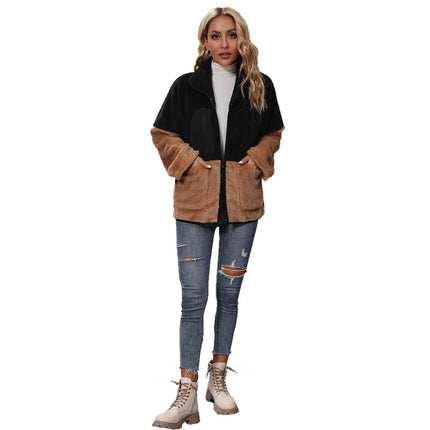Wholesale Women's Lapel Long Sleeve Zipper Thickened Fleece Jacket