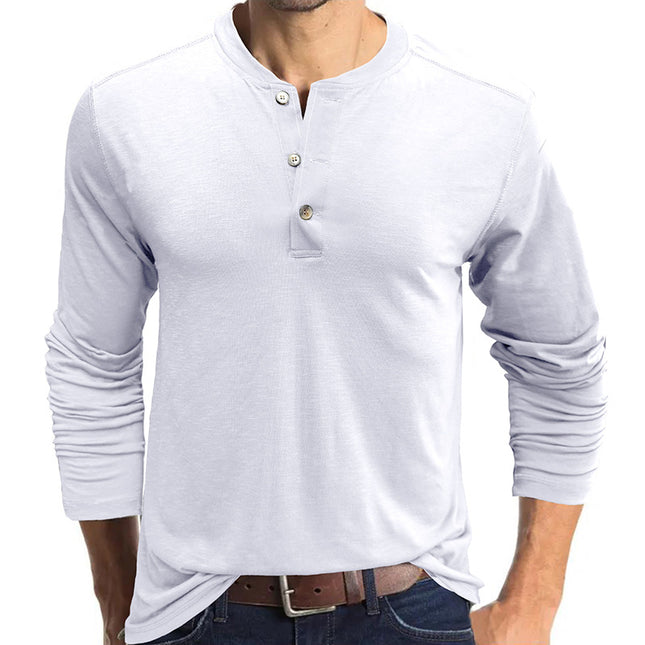 Lässiges Langarm-T-Shirt mit drei Knöpfen für Herbst-Winter-Männer