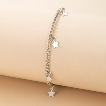 Silver Pentagram Tassel Single Layer Bracelet