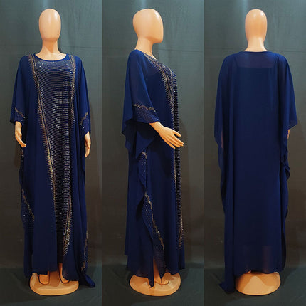 Muslim Women's African Robe Ironing Rhinestone Ethnic Chiffon Dress