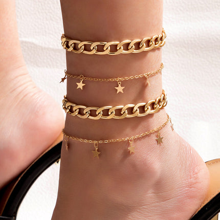 Ladies Star Disc Geometric Pentagram Chain Multilayer Anklet