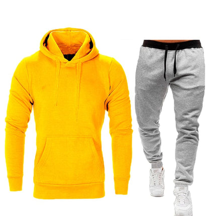 Wholesale  Men's Sports Leisure Solid Color Fleece Hoodies Jogger Set