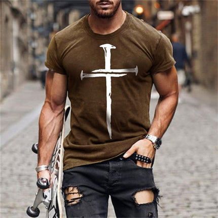 Camiseta de manga corta con estampado digital 3D cruzado para hombre de verano