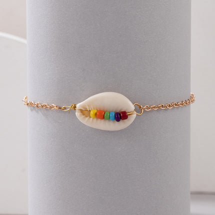 Shell-Colored Rice Beads Beaded Single Layer Anklet