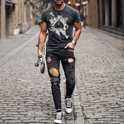 Wholesale Men's Short Sleeve Ace of Spades Printed Short Sleeve T-Shirt