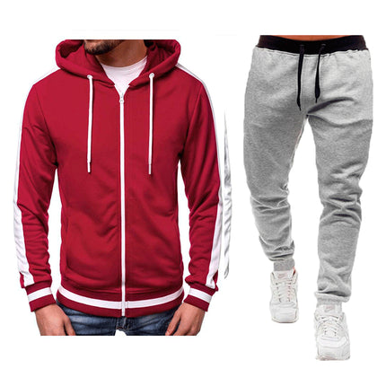 Wholesale Men's Cardigan Casual Zipper Hoodie Jacket Joggers Two Piece Set