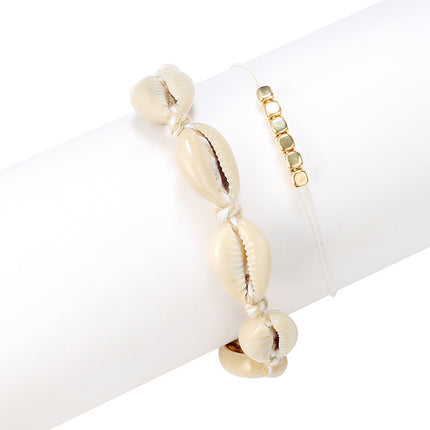 Shell Braided Double Layer Anklet Geometric Beaded Cord Layered Anklet