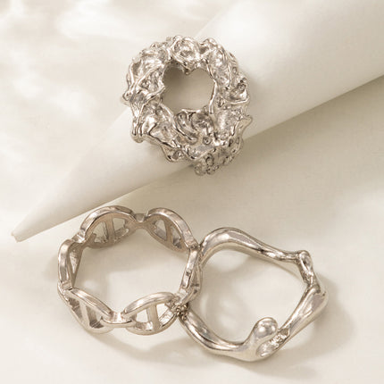 Geometric Faux Chain Silver 3-Piece Rings