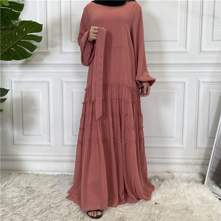 Double Chiffon Large Hem Loose Abaya Islamic Ladies Dress