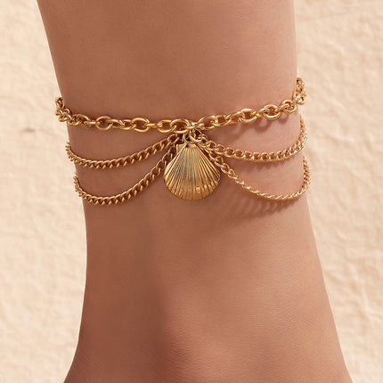 Gold Heart Chain Anklet Fringed Snake Pendant Triple Anklet