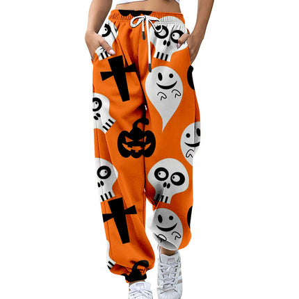 Halloween-Damen-Laufhose mit Kordelzug und hoher Taille