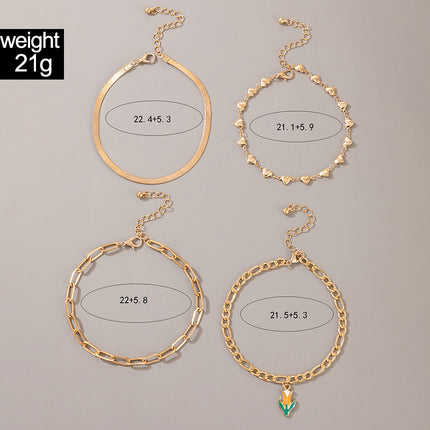 Wholesale Fashion Drip Oil Floral Chain Stitching Anklet Four Pieces