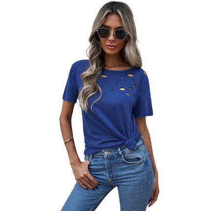 Women's Solid Color Round Neck Oversized Short Sleeve T-Shirt