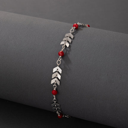 Wholesale Simple Silver Airplane Chain Red Beads Single Layer Anklet