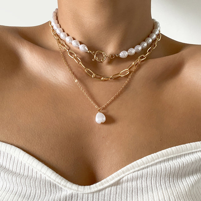 Pearl Necklace Simple Metal Ot Buckle Chain Necklace Women