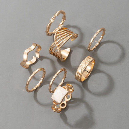 Wholesale Gold Drip Oil Fashion 8-Piece Ring Set