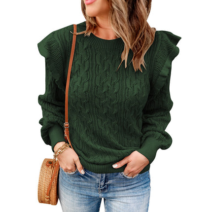 Wholesale Women's Solid Color Pullover Long Sleeve Cable Sweater